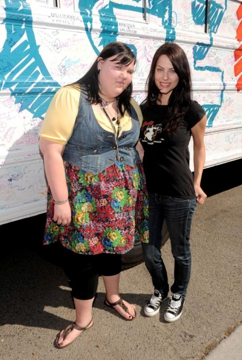 Ashley Fink and Julia Voth at the ABC Family "Live Huge" bus campaign.