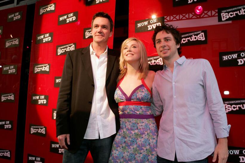 Neil Flynn, Sarah Chalke and Zach Braff at the DVD Launch Party for First Season of Scrubs.