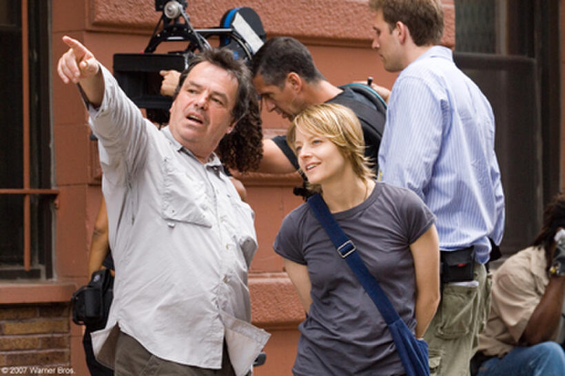 Director Neil Jordan and Jodie Foster on the set of "The Brave One."