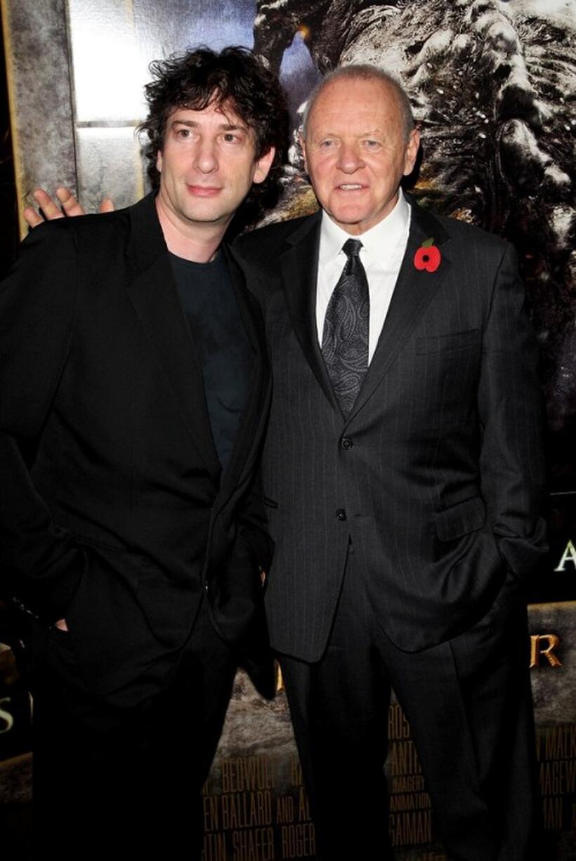Neil Gaiman and Sir Anthony Hopkins at the European premiere of "Beowulf."
