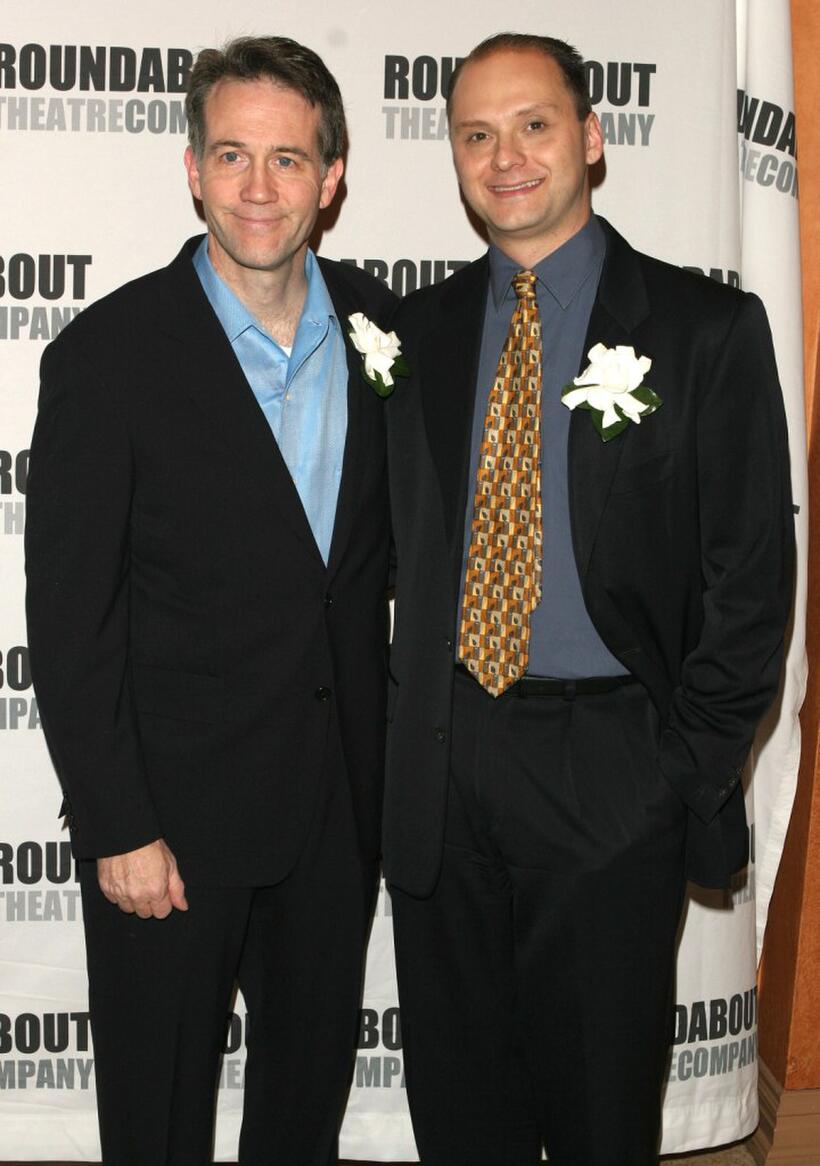 Boyd Gaines and Michael Mastro at the curtain call of the premiere of "Twelve Angry Men."