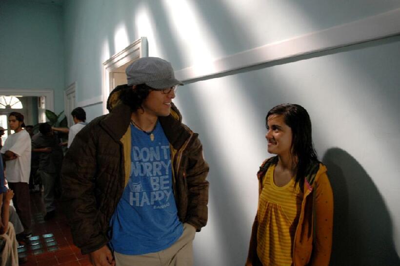 Writer/director Cary Joji Fukunaga and Paulina Gaitan on the set of "Sin Nombre."