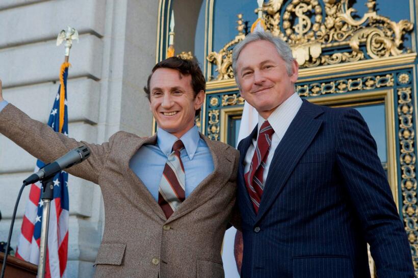 Sean Penn as Harvey Milk and Victor Garber as George Moscone in "Milk."