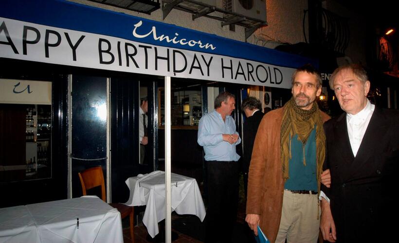 Michael Gambon and Jeremy Ironsat at the Harold Pinter's 75th Birthday celebrations.