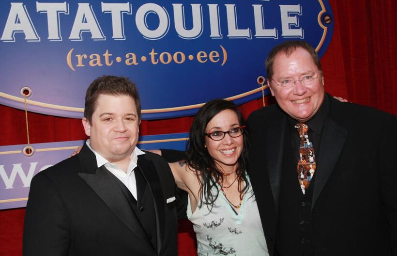 Janeane Garofalo, Patton Oswalt and John Lasseter at the premiere of "Ratatouille."