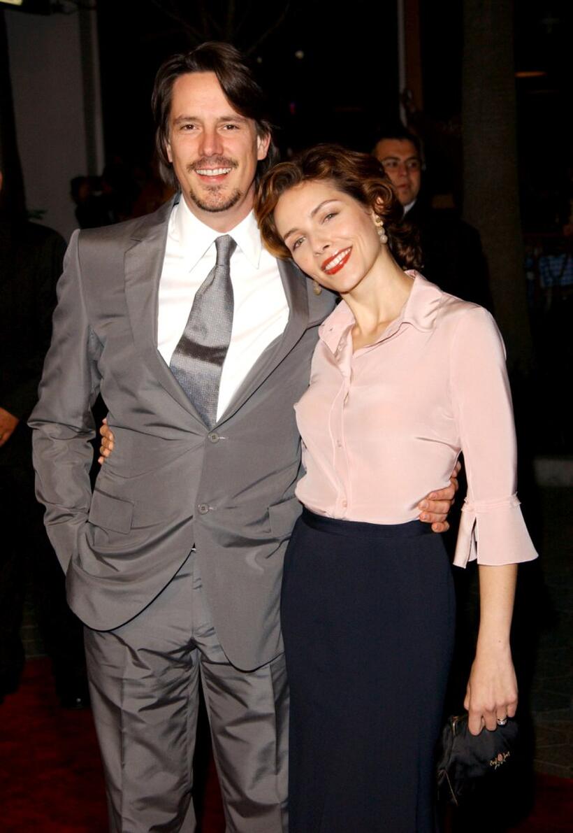 Charles Randolph and Mili Avital at the premiere of "The Life Of David Gale."
