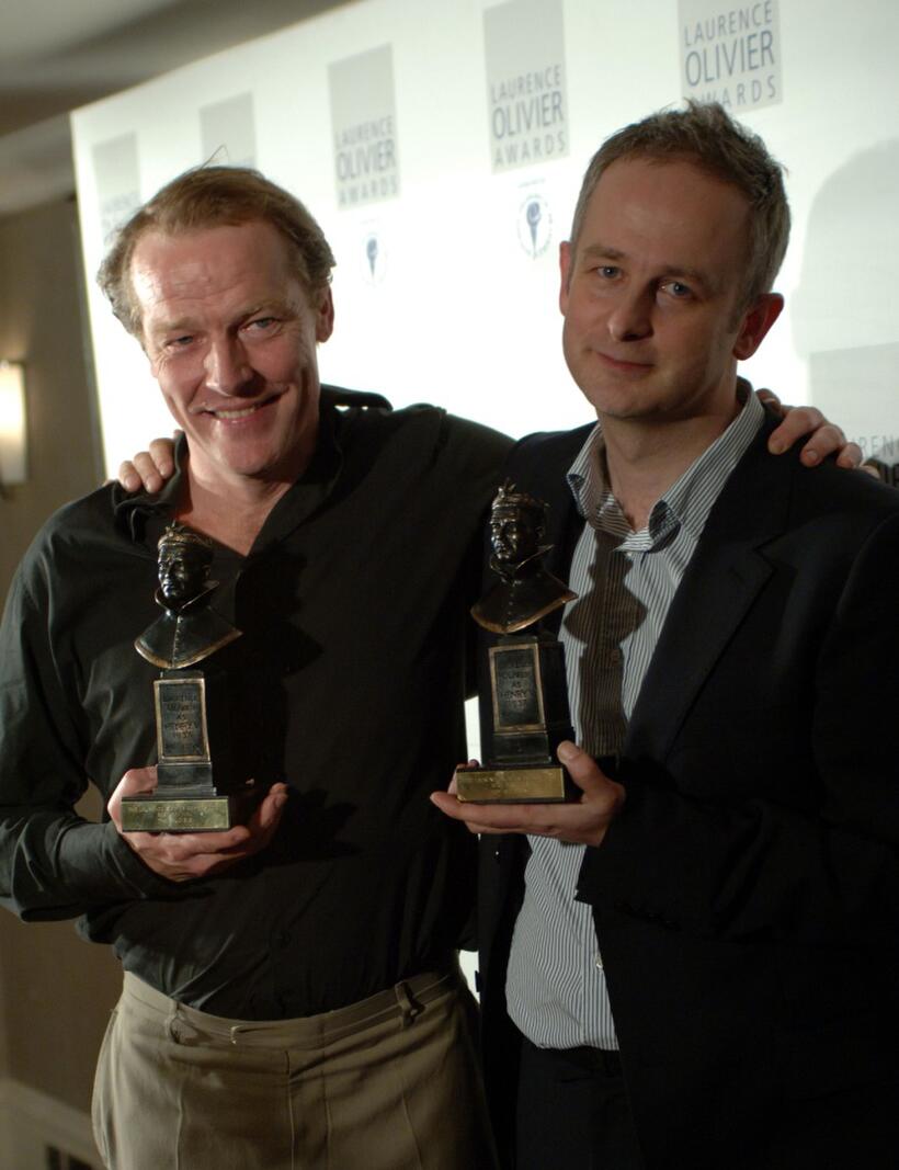 Iain Glen and Dominic Cooke at the Lawrence Olivier Theatre Awards.