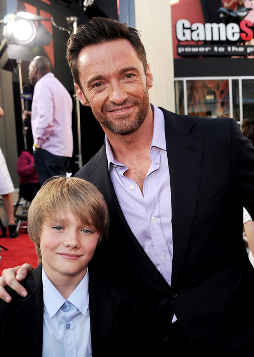 Dakota Goyo and Hugh Jackman at the California premiere of "Real Steel."