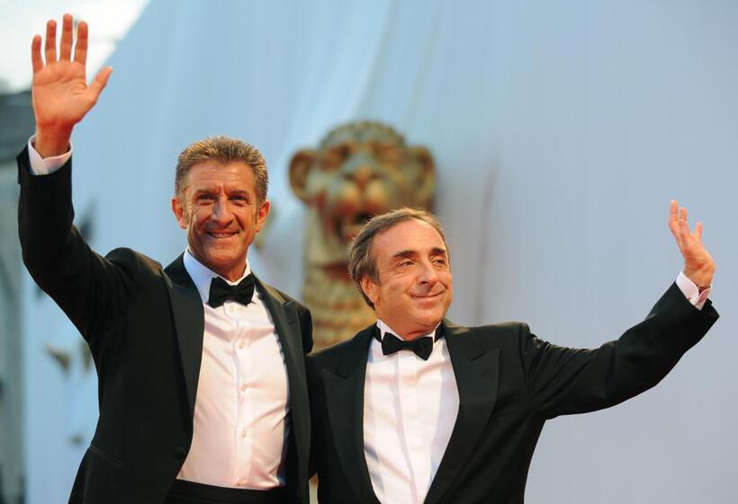 Ezio Greggio and Silvio Orlando at the screening of "Il Papa Di Giovanna" (Giovanna's Father) during the 65th Venice International Film Festival.