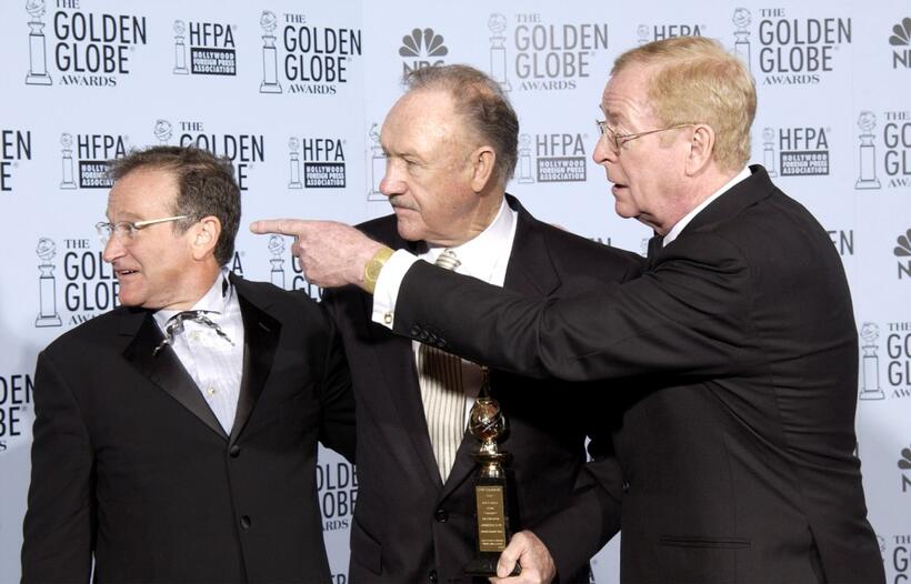 Gene Hackman, Robin Williams and Michael Caine at the 60th Annual Golden Globe Awards.