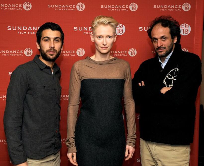 Edoardo Gabbriellini, Tilda Swinton and Luca Guadagnino at the premiere of "I Am Love" during the 2010 Sundance Film Festival.