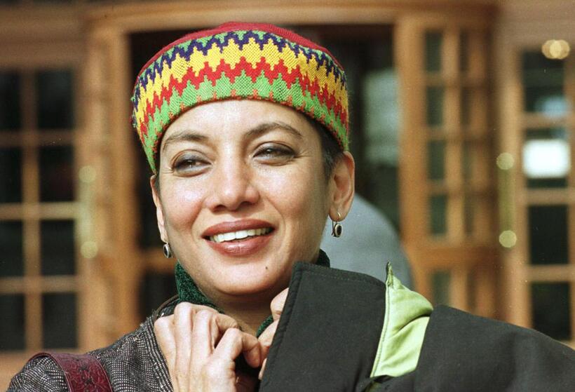 Shabana Azmi poses in front of the Hotel Normandy, to attend second Panasia Film Festival.