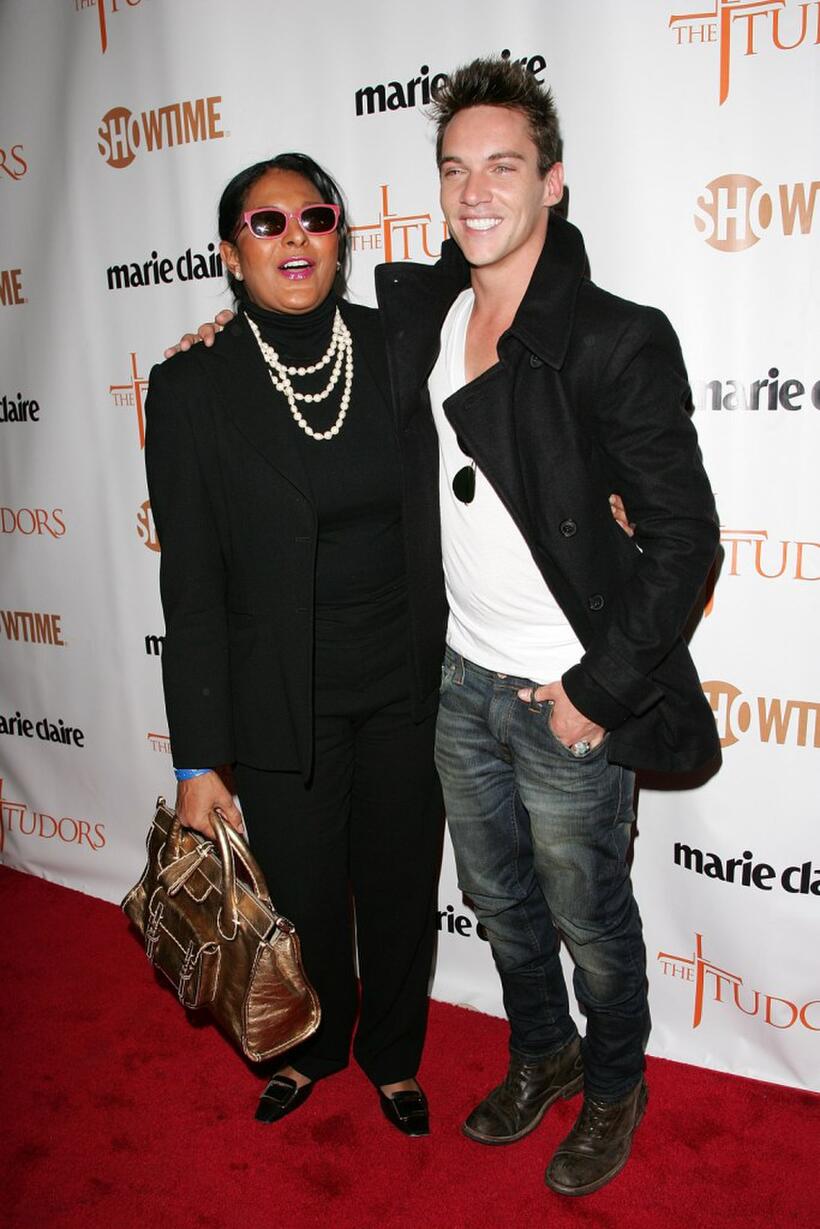 Pam Grier and Jonathan Rhys Meyers at the New York premiere of Showtime's "The Tudors".