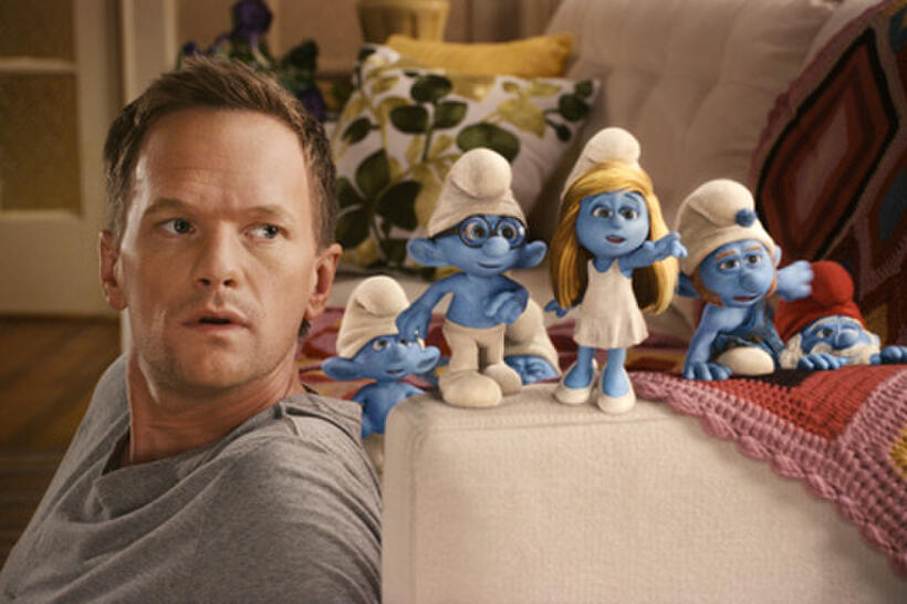 Neil Patrick Harris as Patrick, Clumsy Smurf, Brainy Smurf, Smurfette, Gutsy Smurf and Papa Smurf in ``The Smurfs.''