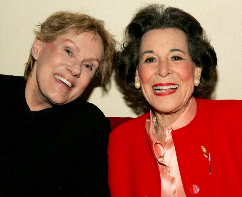 Tammy Grimes and Kitty Carlisle Hart at the opening night of "Shockheaded Peter" after party at the Coral Room.
