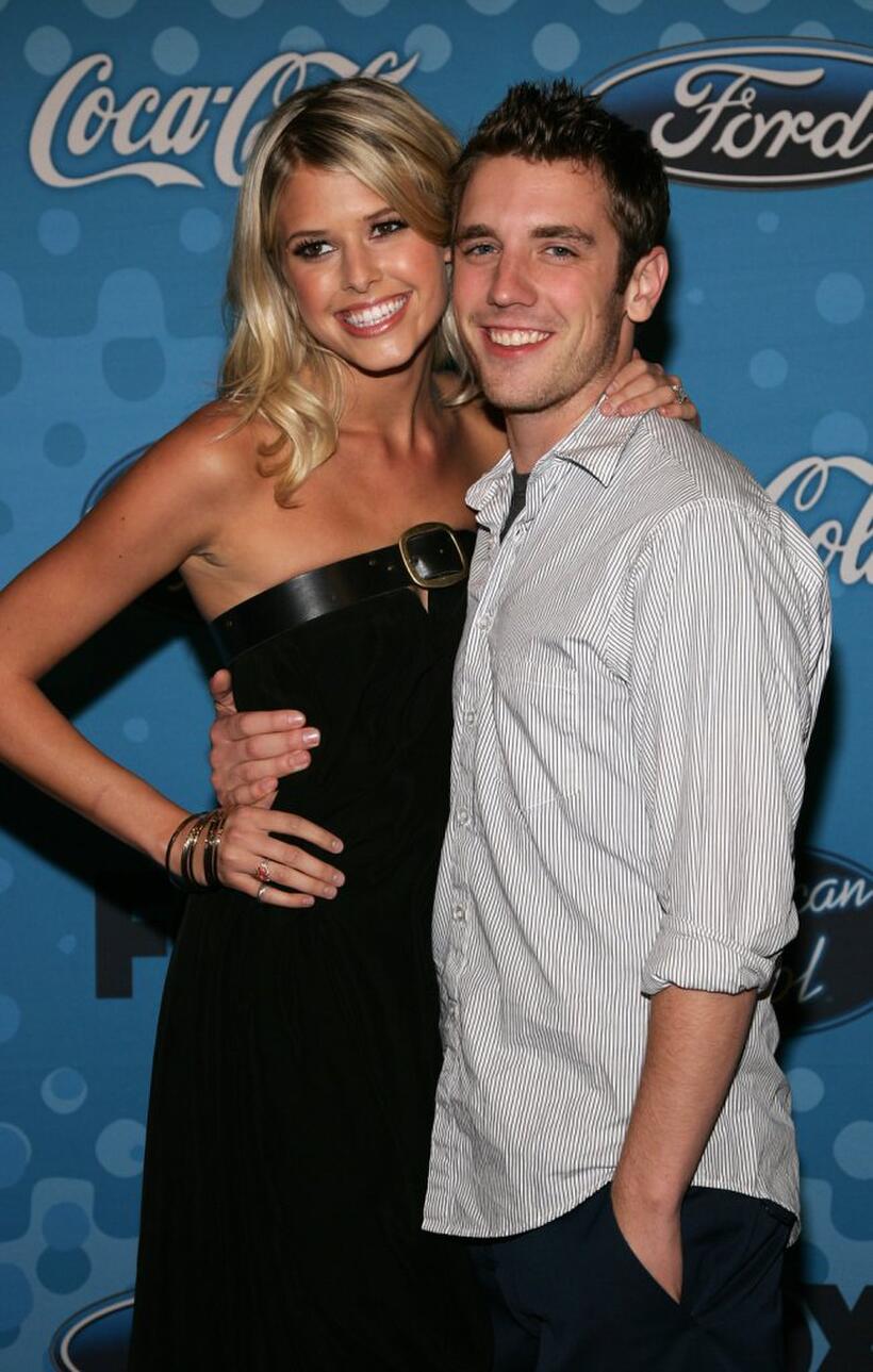 Sarah Mason and Bret Harrison at the American Idol Top 12 Party.