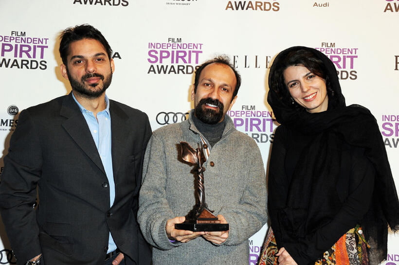 Peyman Maadi, director Asghar Farhadi and Leila Hatami at the 2012 Film Independent Spirit Awards in California.
