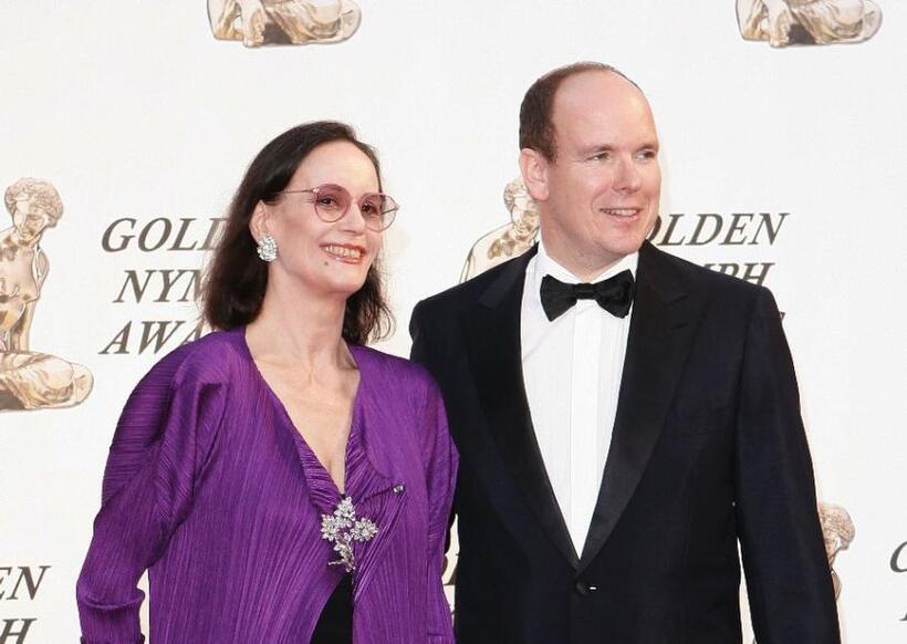 Claudine Auger and Prince Albert II of Monaco at the closing ceremony of the 46th Annual Monte Carlo Television Festival.
