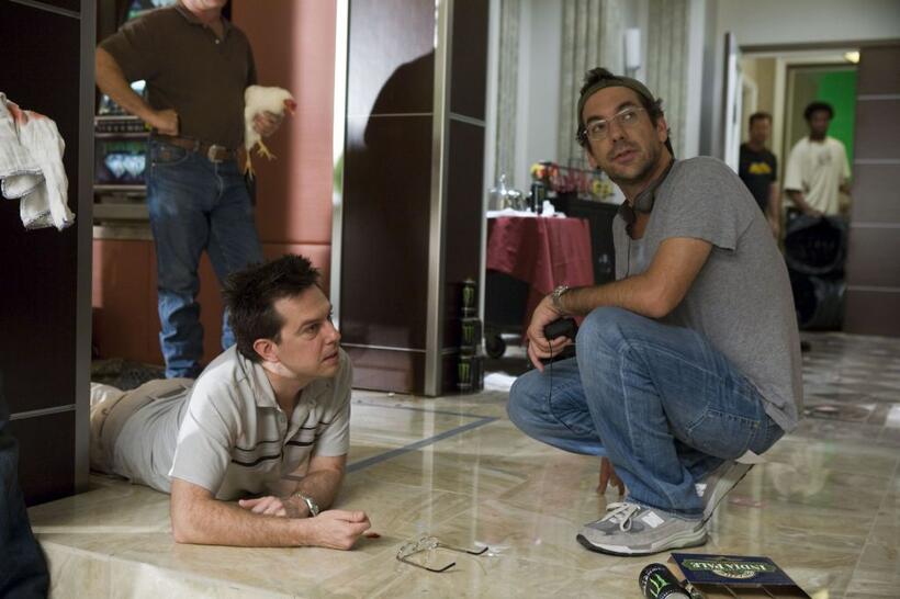 Director Todd Phillips and Ed Helms on the set of "The Hangover."