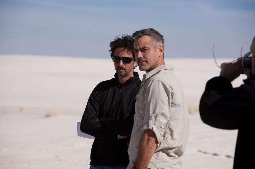 Director Grant Heslov and George Clooney on the set of "The Men Who Stare at Goats."