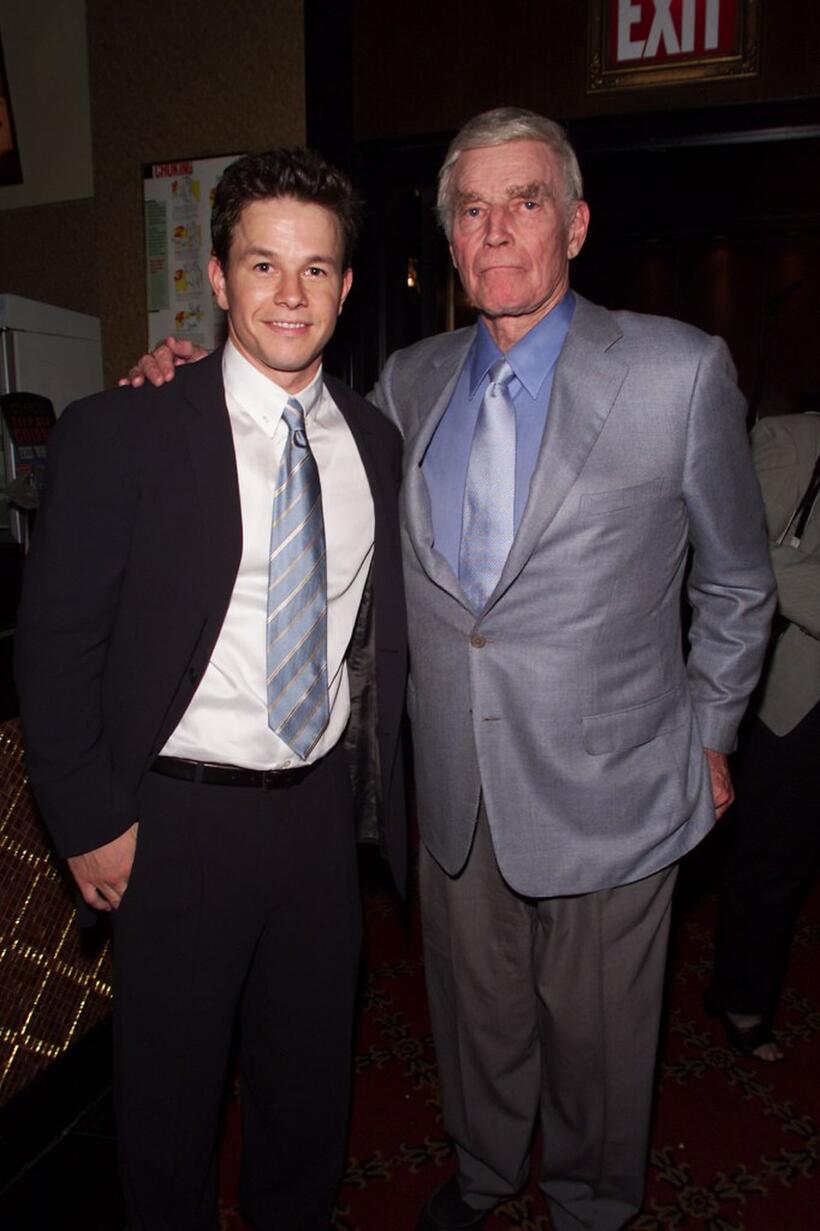 Charlton Hestonand and Mark Wahlberg at the premiere of "Planet of the Apes" at the Ziegfield Theatre in New York City.