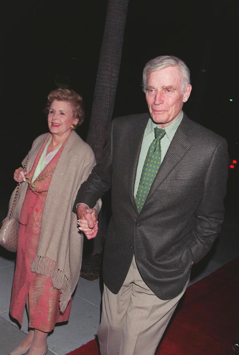 Charlton Hestonand and his wife Lydia at the screening of the restored version of Orson Welles classic film, "Touch Of Evil".