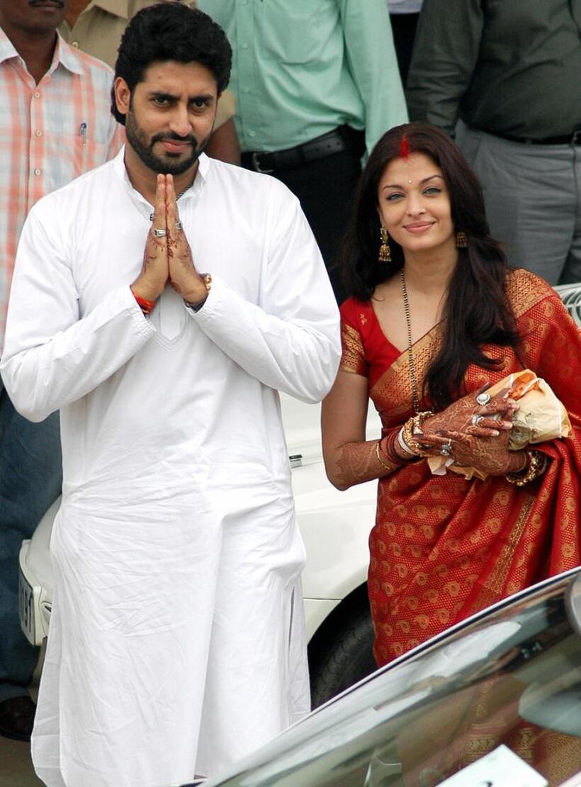 Abhishek Bachchan and Aishwarya Rai at the Lord Venkatesh Wara Temple in Tirupati.