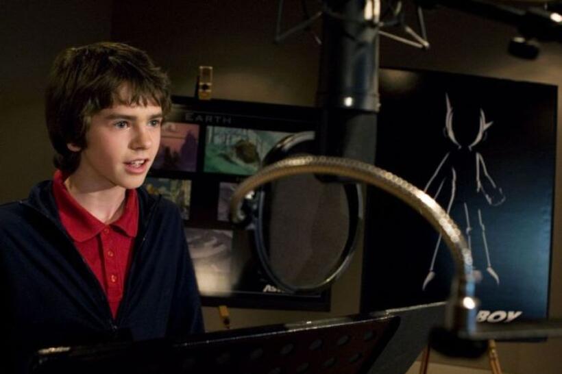 Freddie Highmore on the set of "Astro Boy."