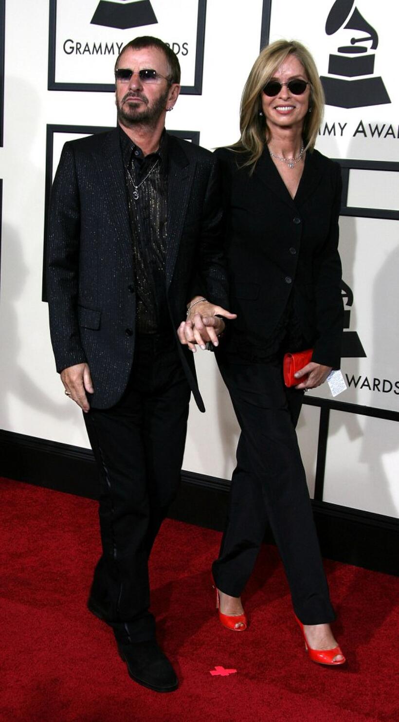 Barbara Bach and her husband Ringo Starr at the 50th annual Grammy awards held at the Staples Center.