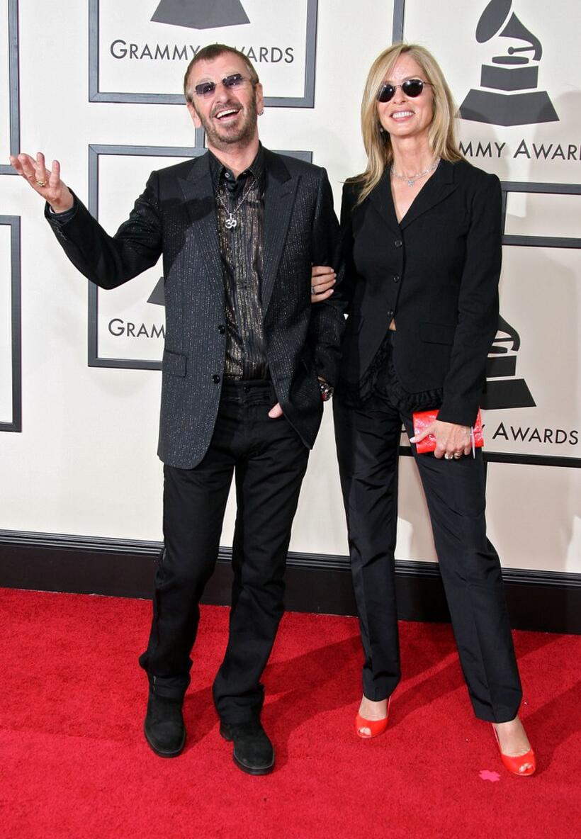 Barbara Bach and her husband Ringo Starr at the 50th annual Grammy awards held at the Staples Center.