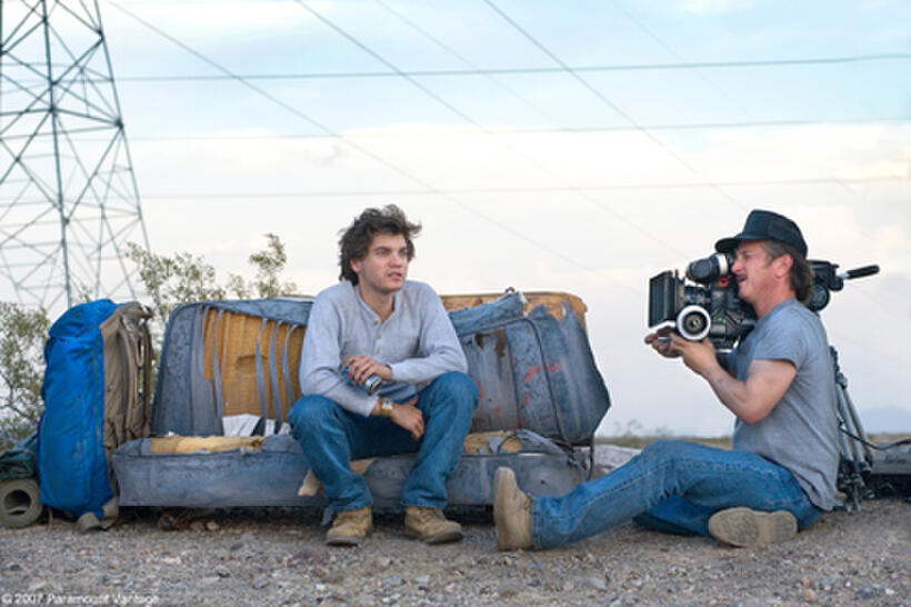 Emile Hirsch and director Sean Penn on the set of "Into the Wild."