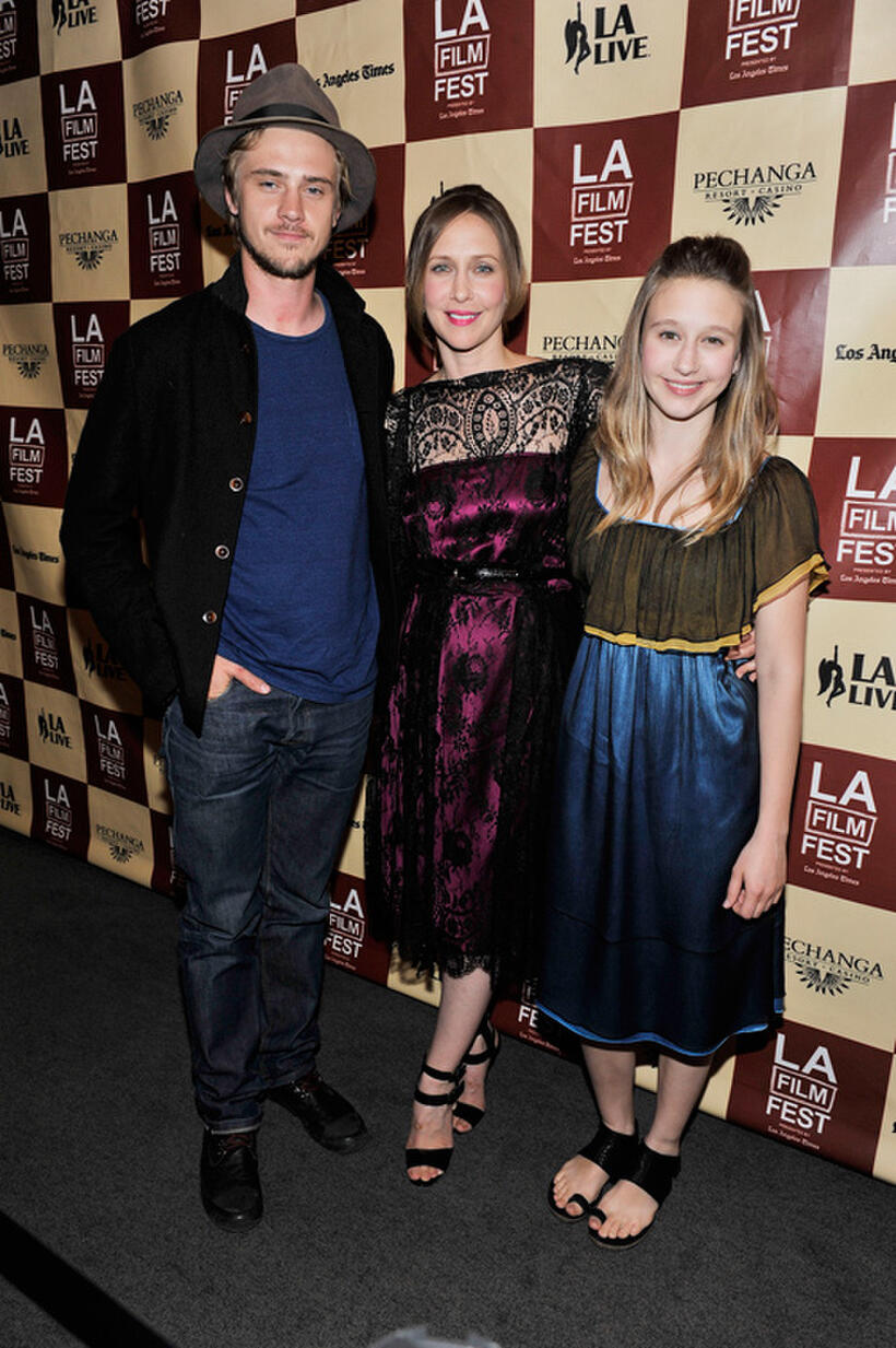 Boyd Holbrook, Vera Farmiga and Taissa Farmiga at the premiere of "Higher Ground" during the 2011 Los Angeles Film Festival.