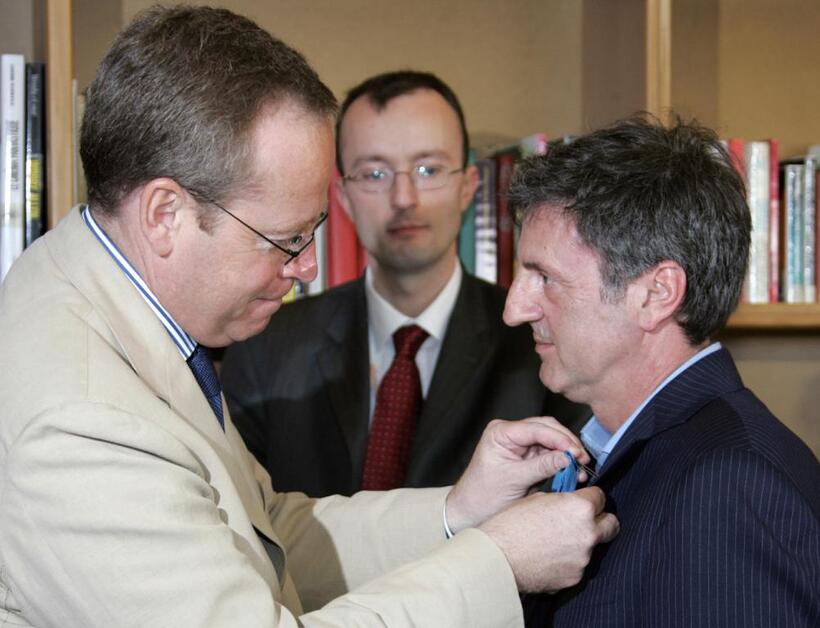 Daniel Auteuil and French Culture minister Renaud Donnedieu de Vabres at the 58th edition of the Cannes International Film Festival.