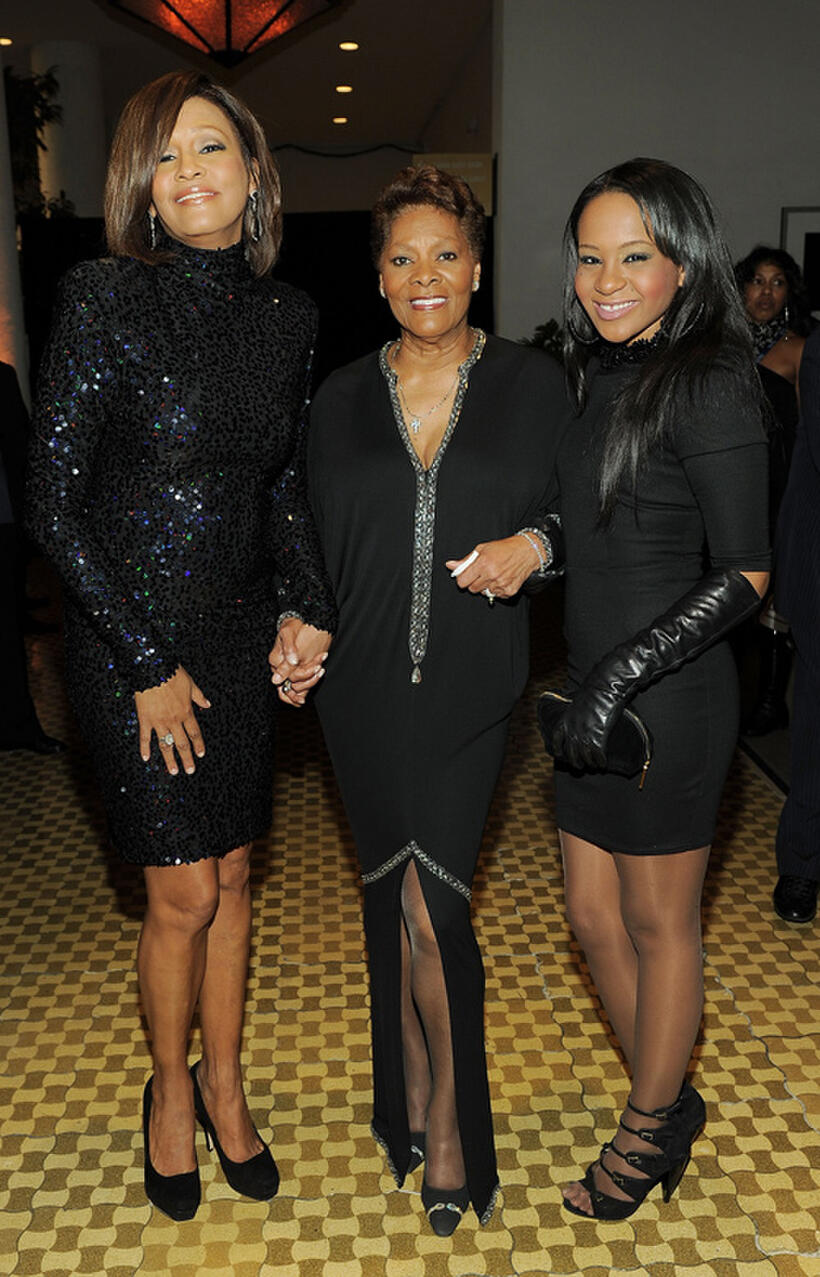 Whitney Houston, Singer Dionne Warwick and Bobbi Kristina Brown at the 2011 Pre-GRAMMY Gala in California.