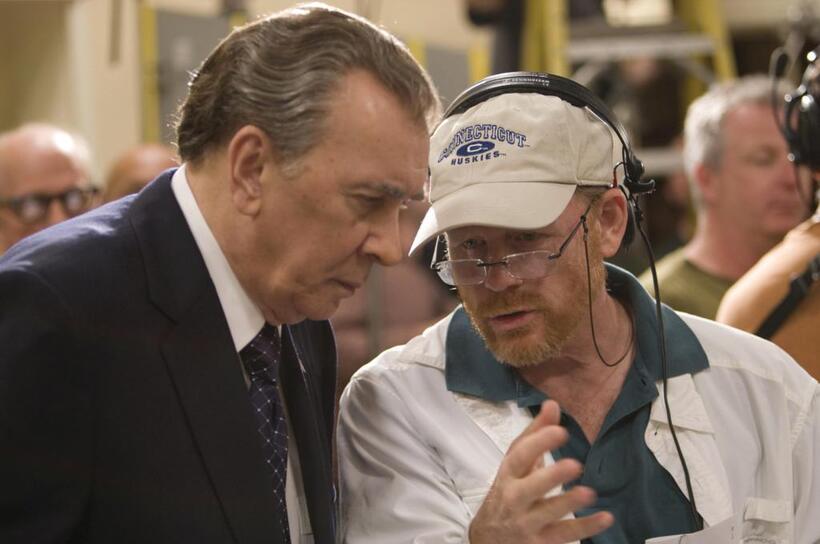 Director/Producer Ron Howard and Frank Langella on the set of "Frost/Nixon."