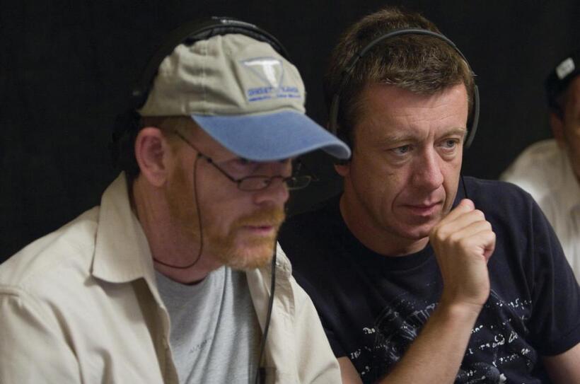 Director/Producer Ron Howard and Writer/Executive Producer Peter Morgan on the set of "Frost/Nixon."