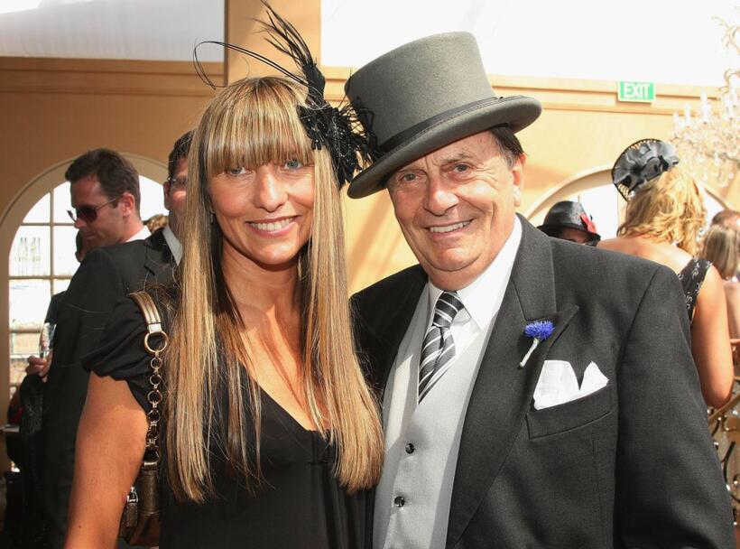 Collette Dinnigan and Barry Humphries at the AAMI Victoria Derby Day, during the Melbourne Cup Carnival.