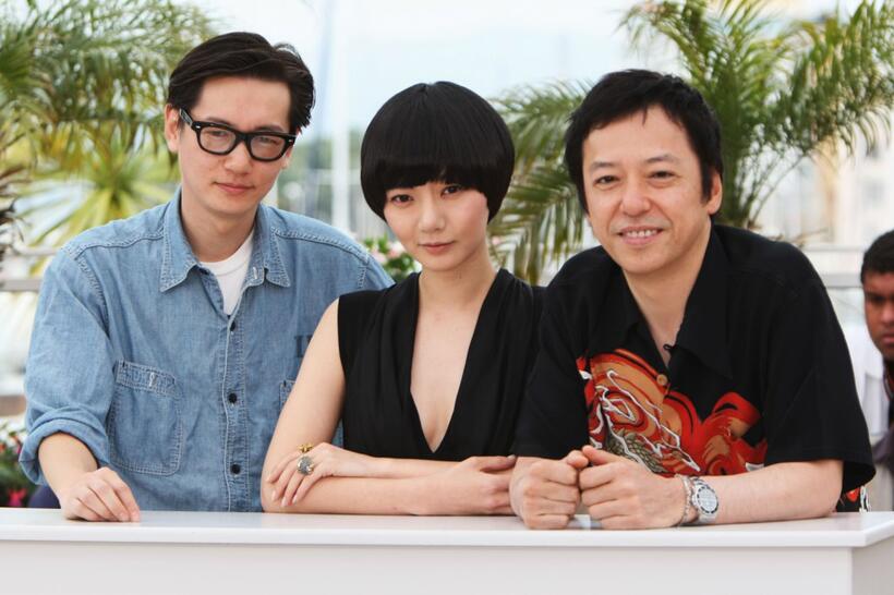 Arata, Bae Doo-Na and Itsuji Itao at the photocall of "Kuki Ningyo" during the 62nd International Cannes Film Festival.