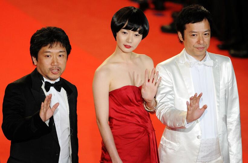 Hirokazu Kore-eda, Bae Doo-Na and Itsuji Itao at the premiere of "Kuki Ningyo" during the 62nd International Cannes Film Festival.