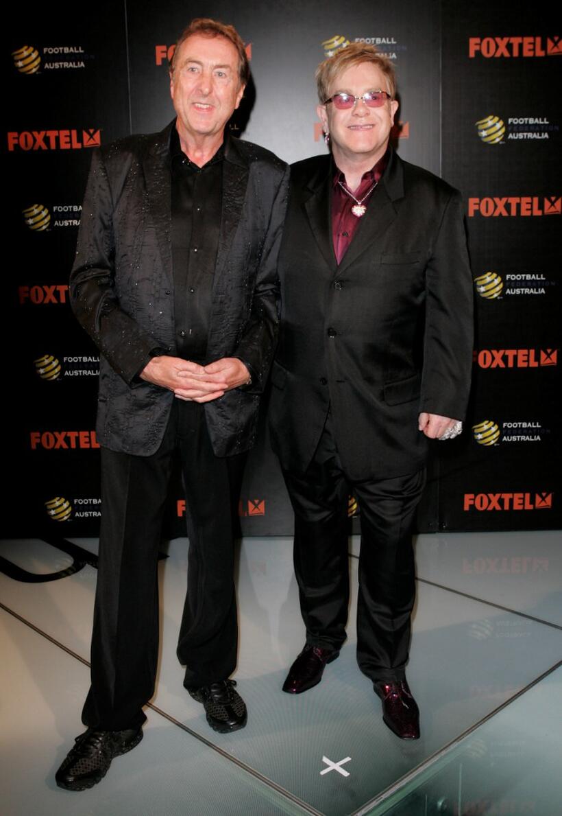 Eric Idle and Sir Elton John at the Foxtel Is Football Foxtel and FFA hosted party.