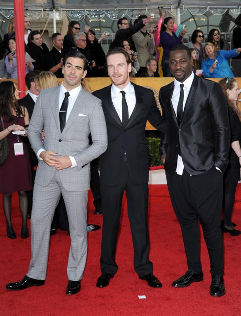 Eli Roth, Michael Fassbender and Jacky Ido at the 16th Annual Screen Actors Guild Awards.
