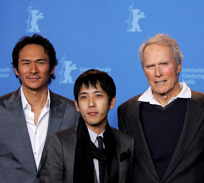 Tsuyoshi Ihara, Kazunari Ninomiya and director Clint Eastwood at the photocall of "Letters From Iwo Jima" during the 57th Berlin International Film Festival.