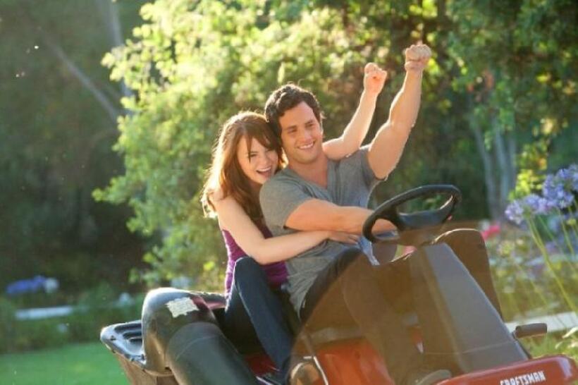 Emma Stone as Olive Penderghast and Penn Badgley as Todd in "Easy A."