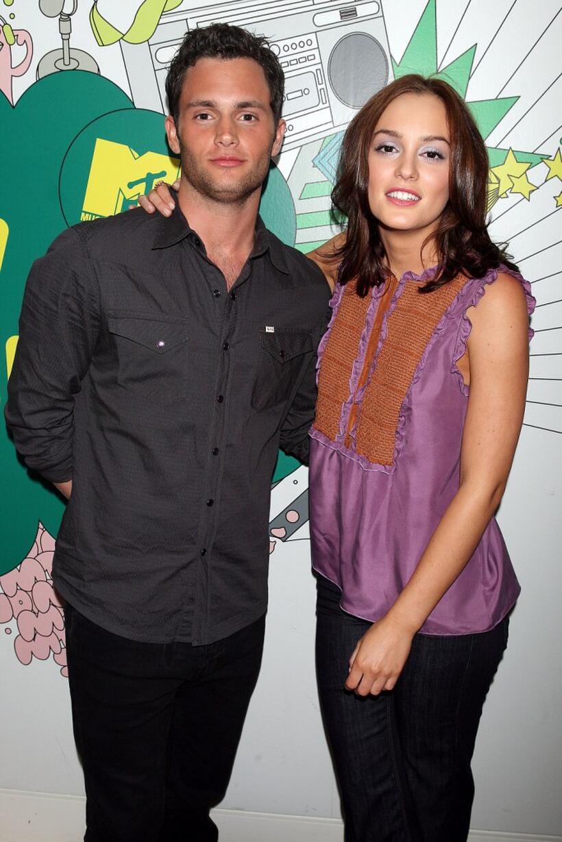 Penn Badgley and Leighton Meester at the MTV's Total Request Live.
