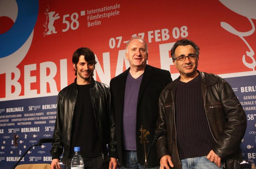 Ran Danker, Director Amos Kollek and Moshe Ivgy at the photocall of "Restless" during the 58th Berlinale Film Festival.
