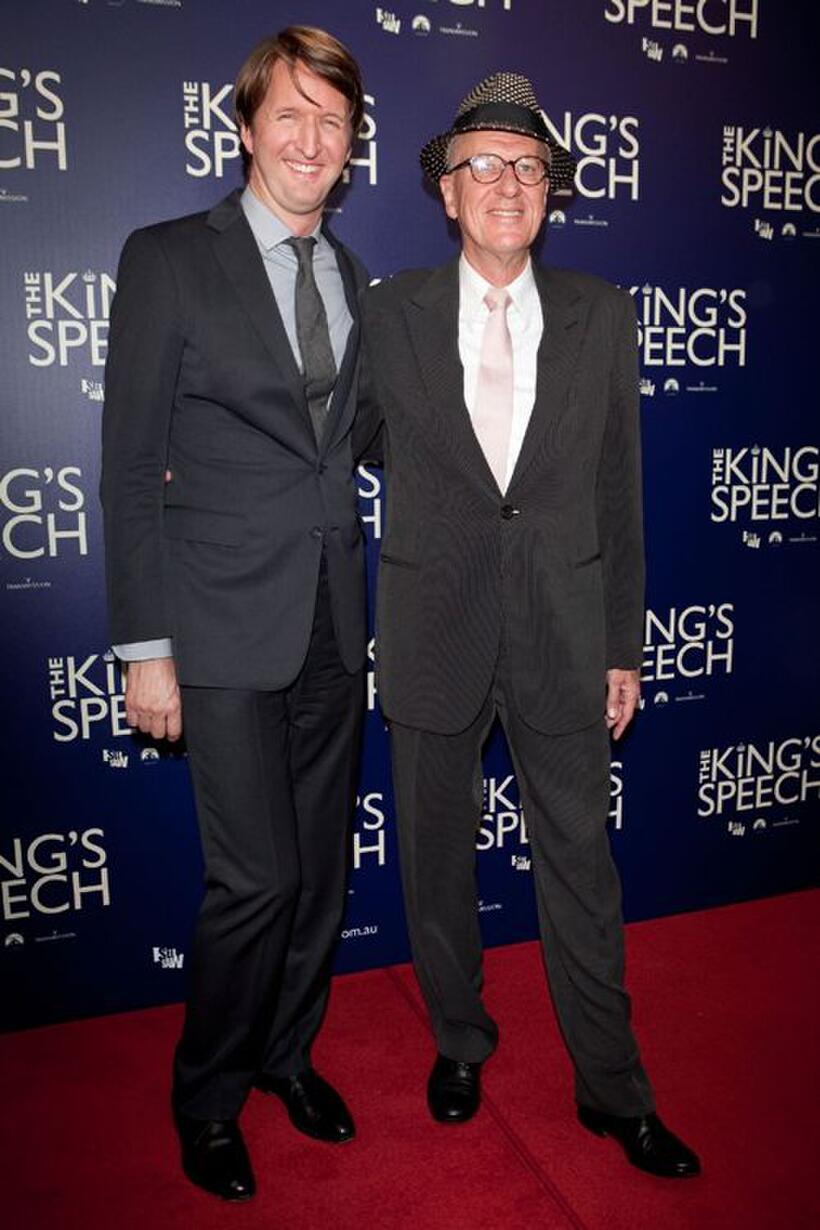 Tom Hooper and Geoffrey Rush at the Australian premiere of "The King's Speech."
