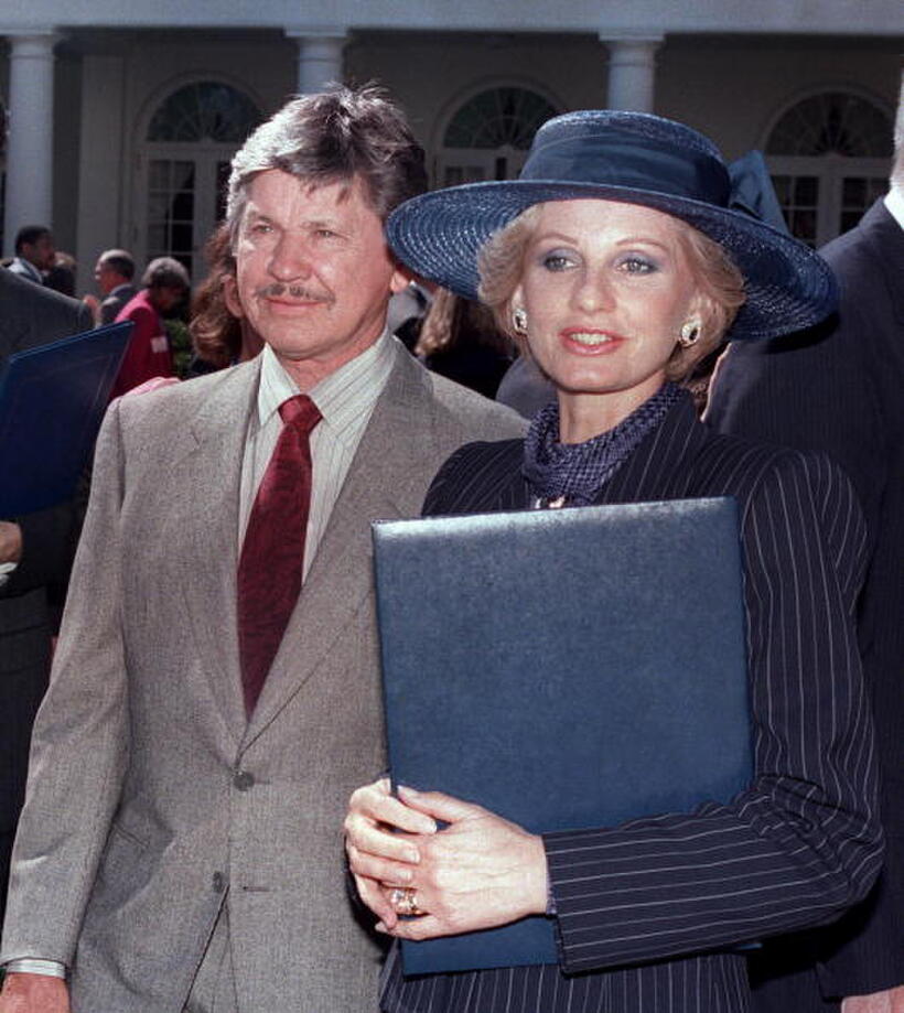 Picture of Jill Ireland and US actor Charles Bronson at the White House Rose Garden.