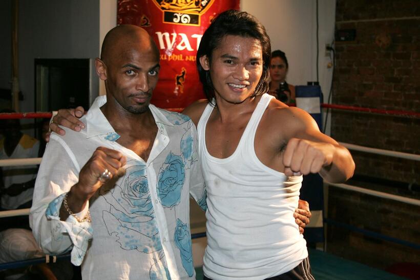 Phil Nurse and Tony Jaa at the Wat Gym to promote "The Protector."
