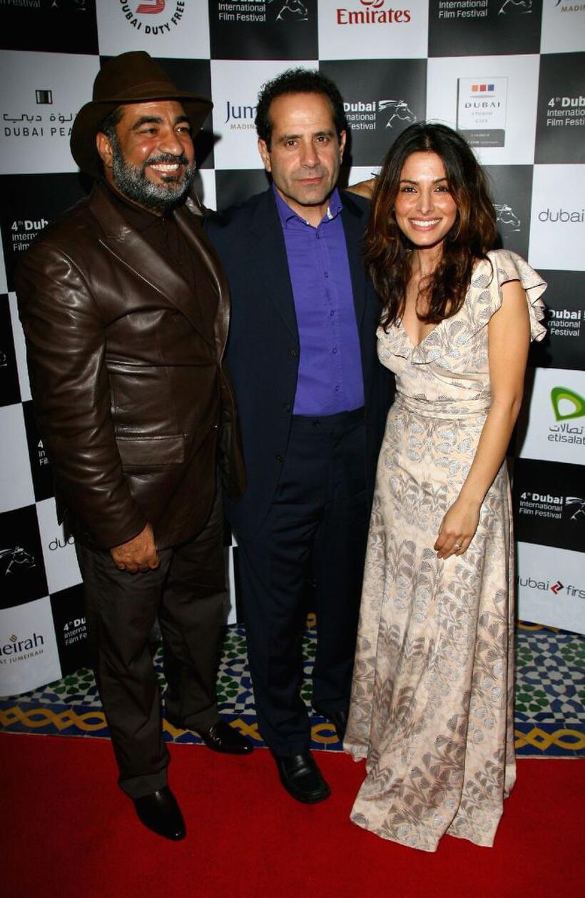 Sayed Badreya, Tony Shalhoub and Sarah Shahi at the premiere of "America East" during the 4th Dubai International Film Festival.