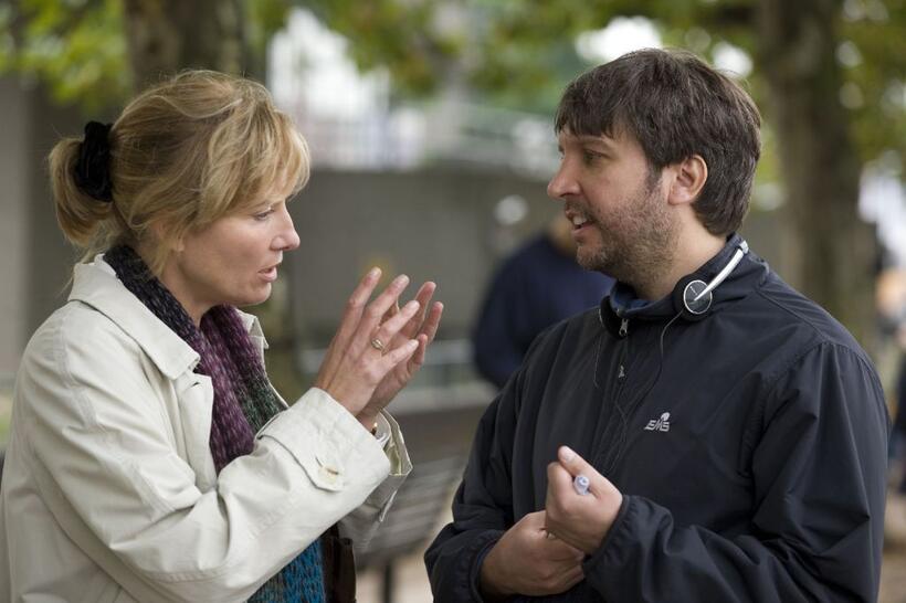 Emma Thompson and Director Joel Hopkins on the set of "Last Chance Harvey."